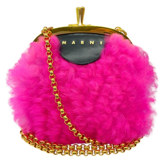 MARNI HOT PINK 2020 SHEARLING WALLET ON CHAIN MINI BAG - Picture 1 of 11